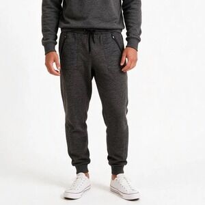 Pony Mens Small Charcoal Heather Fleece Joggers Moto Knee Zipper Pockets Gray